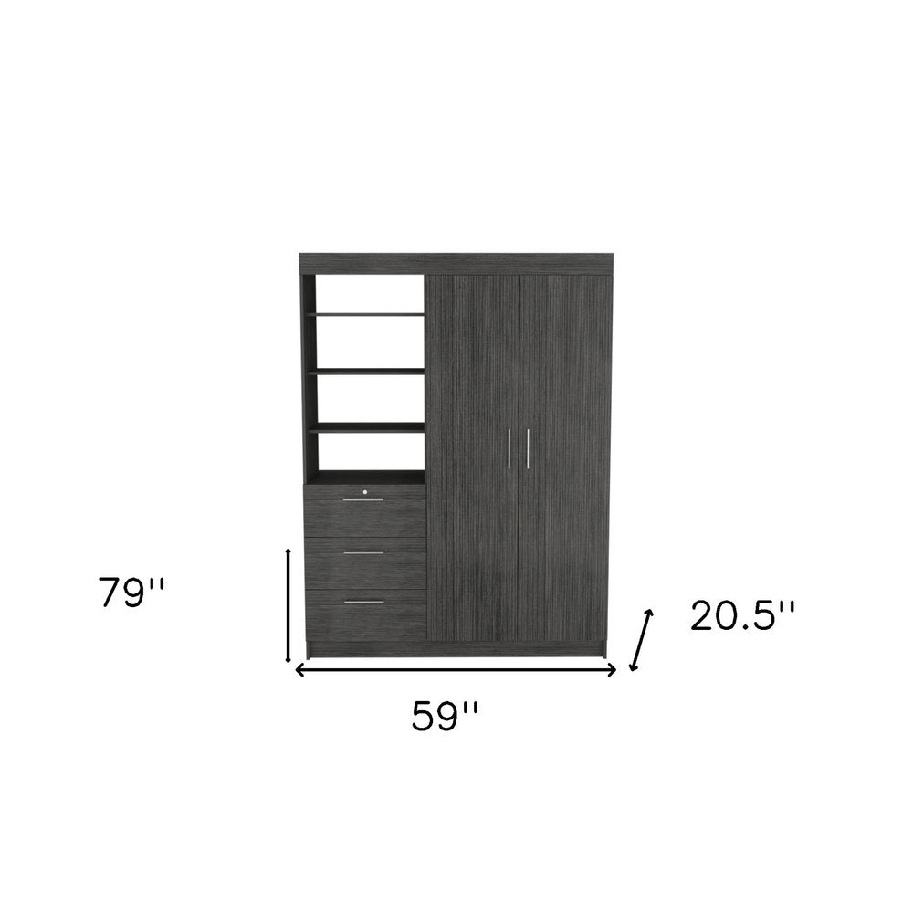 79" Gray Wood Two Door Three Drawer Combo Dresser - with Combination of Two Doors and Three Drawers