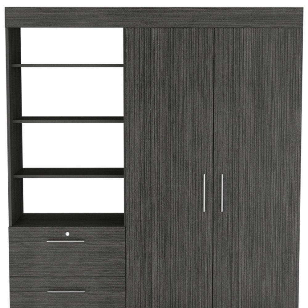 79" Gray Wood Two Door Three Drawer Combo Dresser - with Combination of Two Doors and Three Drawers