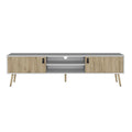 71" White And Beige Enclosed And Open Storage TV Stand on a white background