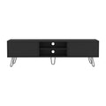 71" Black Wood Enclosed And Open Storage TV Stand on a white background