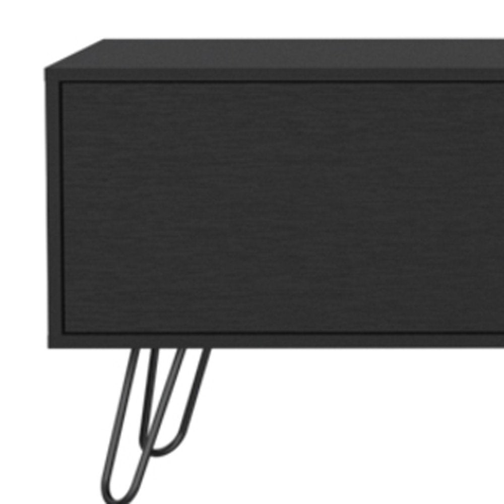 71" Black Wood Enclosed And Open Storage TV Stand on a white background