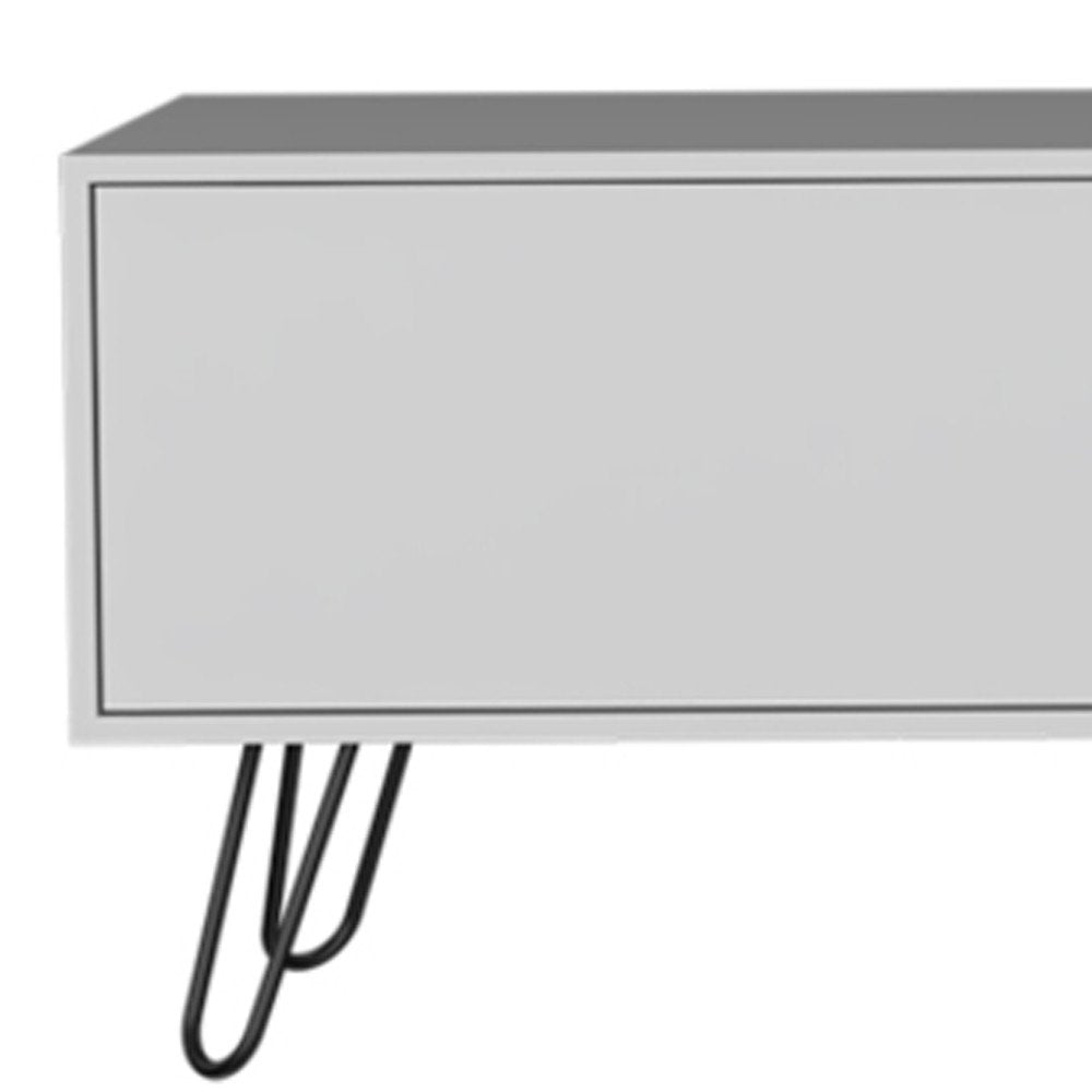 71" White Cabinet Open And Enclosed Storage TV Stand on a white background