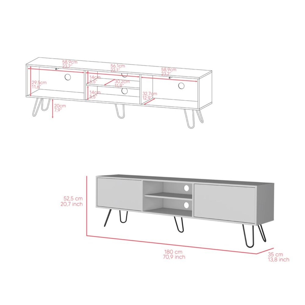 71" White Cabinet Open And Enclosed Storage TV Stand