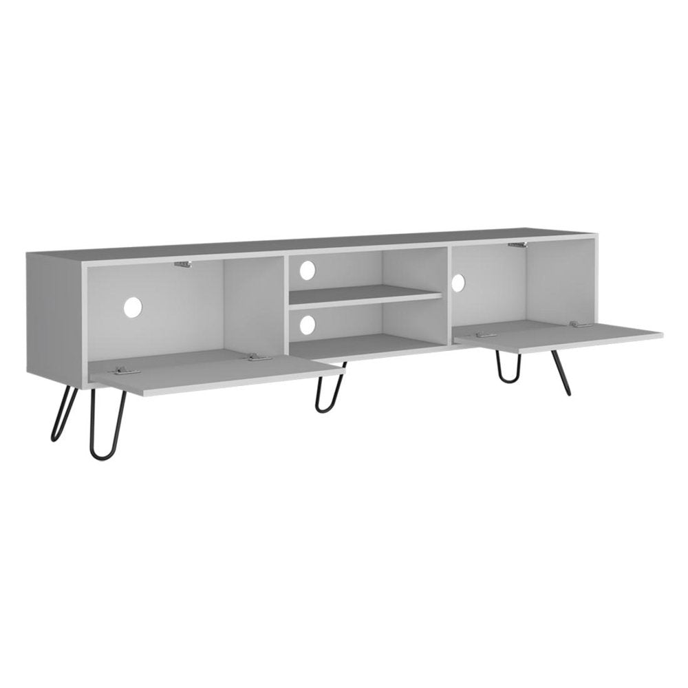 71" White Cabinet Open And Enclosed Storage TV Stand