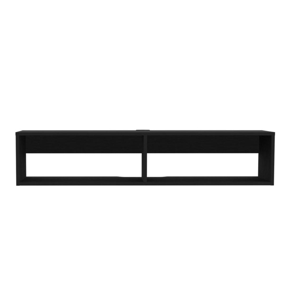 48" Black Floating Mount Entertainment Center. TV stand isolated on a plain white background, finished in black wood.