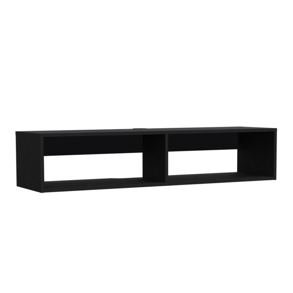 48" Black Floating Mount Entertainment Center. TV stand isolated on a plain white background, in a black wood finish.