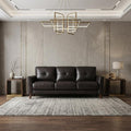 82" Black Leather Sofa With Brown Legs