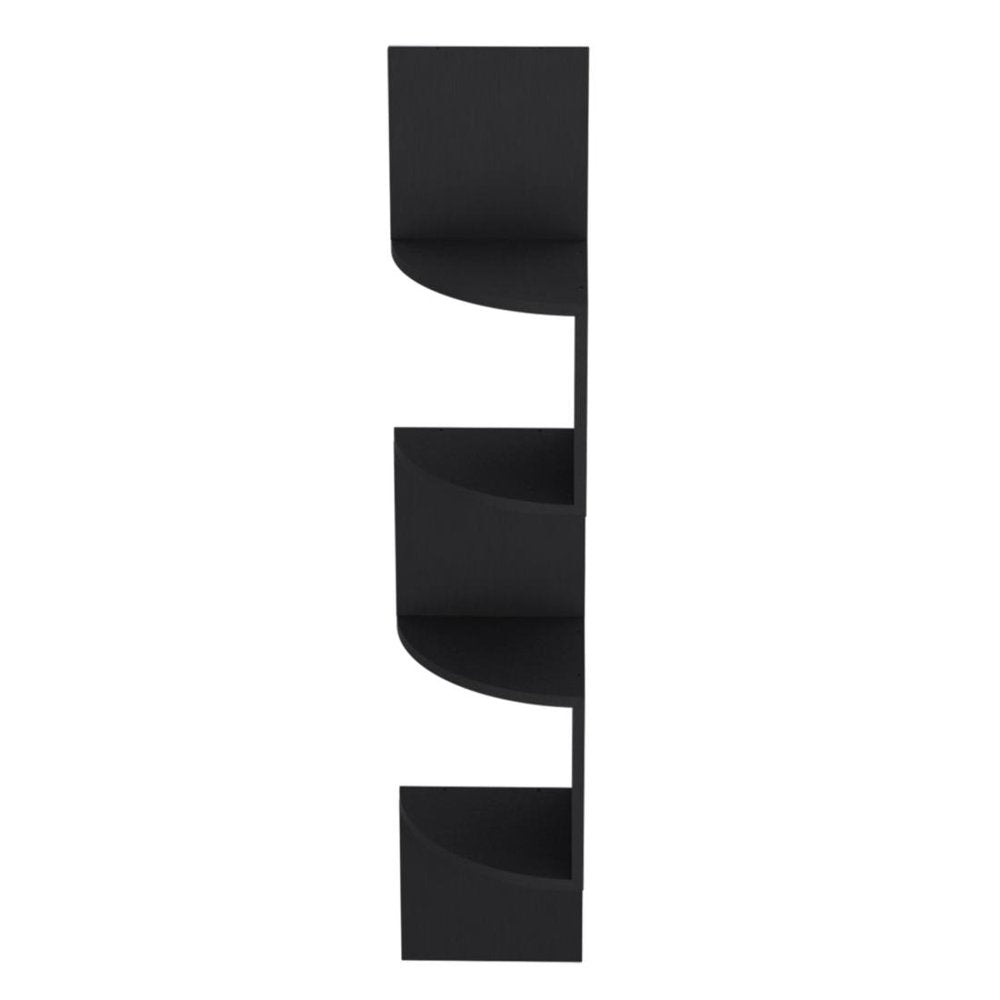 52" Black Wood Wall Mounted Corner Shelf. Wall mounted shelve isolated on a plain white background, in a black wood finish.
