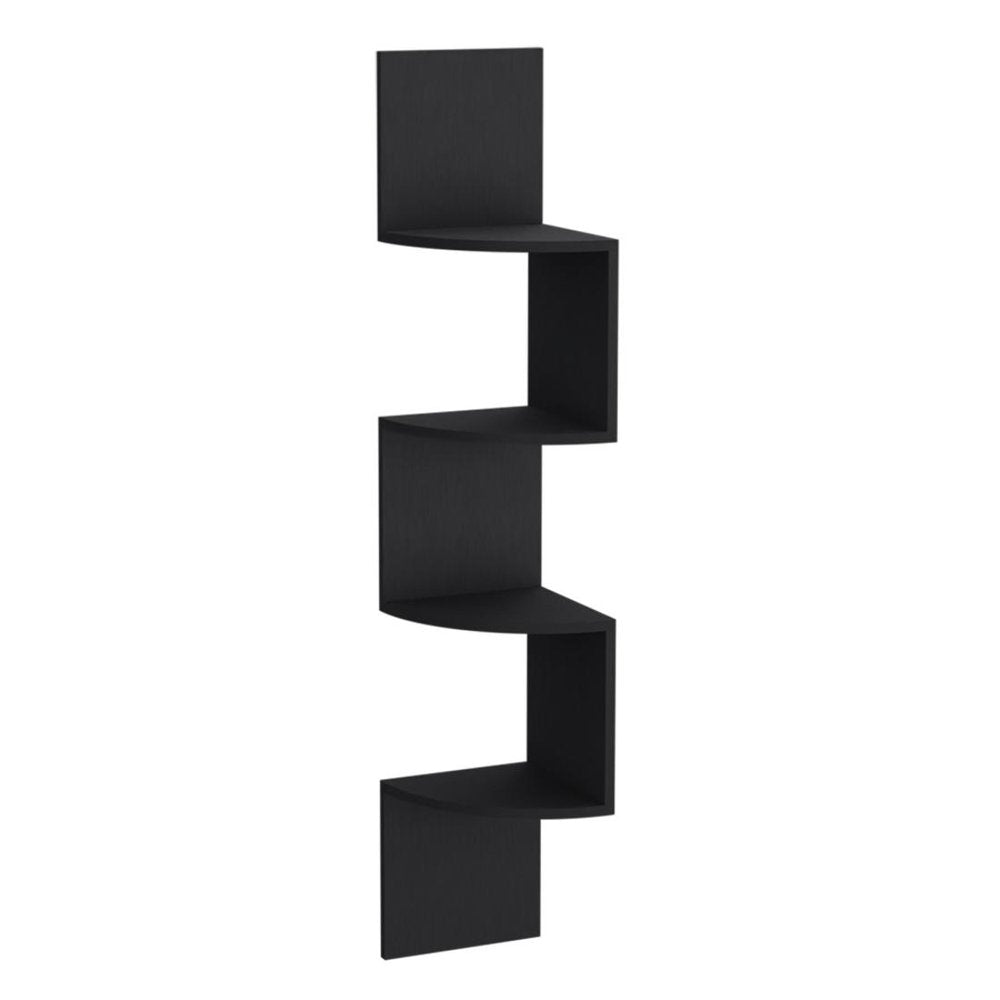 52" Black Wood Wall Mounted Corner Shelf. Wall mounted shelve isolated on a plain white background, in a black wood finish.