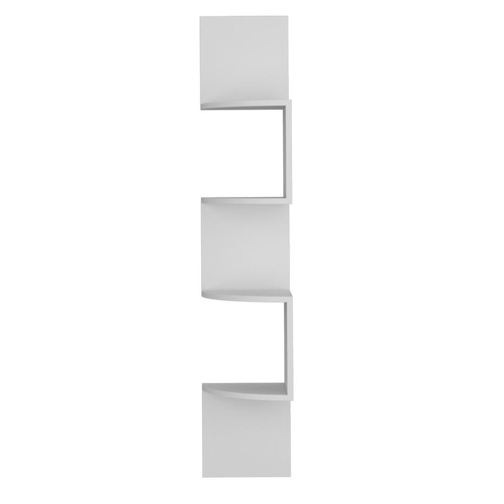 52" White Wood Wall Mounted Corner Shelf. Wall mounted shelve isolated on a plain white background, finished in white wood.