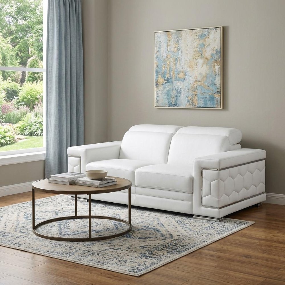 71" White And Silver Genuine Leather Love Seat