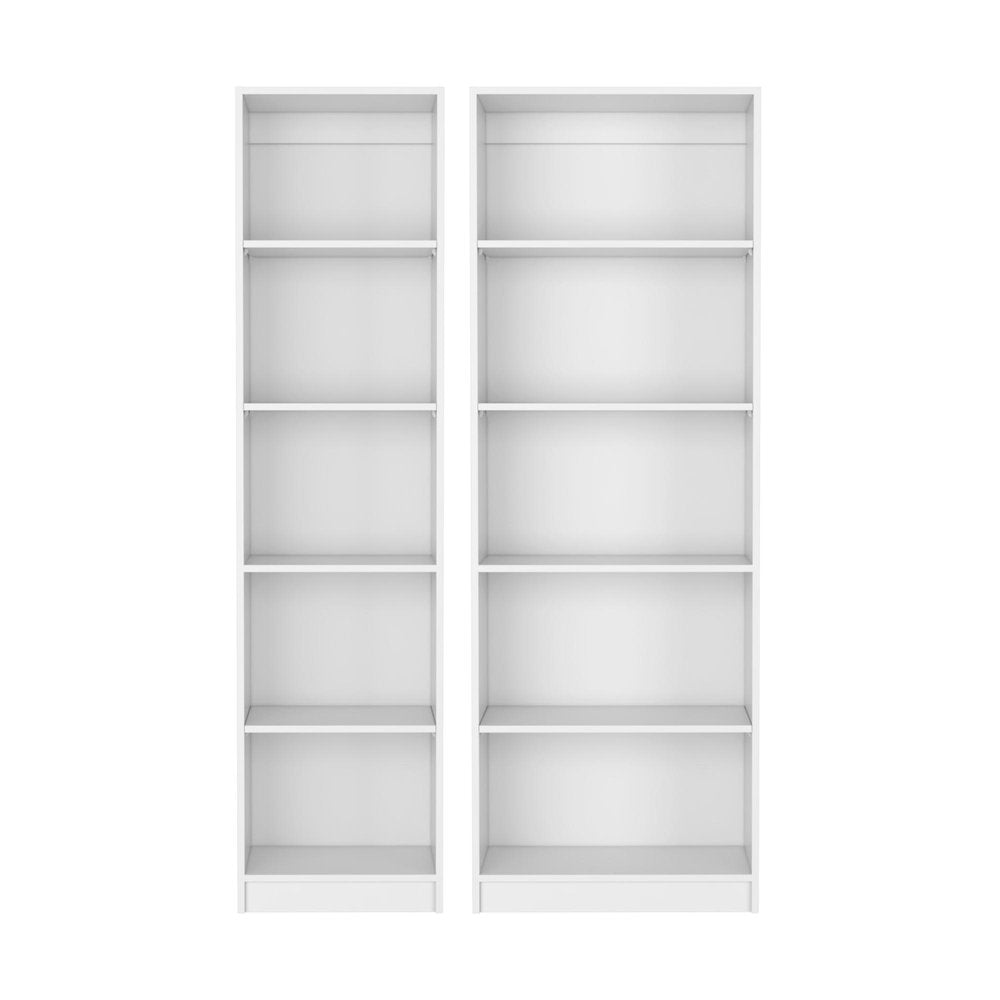 Set of Two White Wood Five Tier Modular Bookcase
