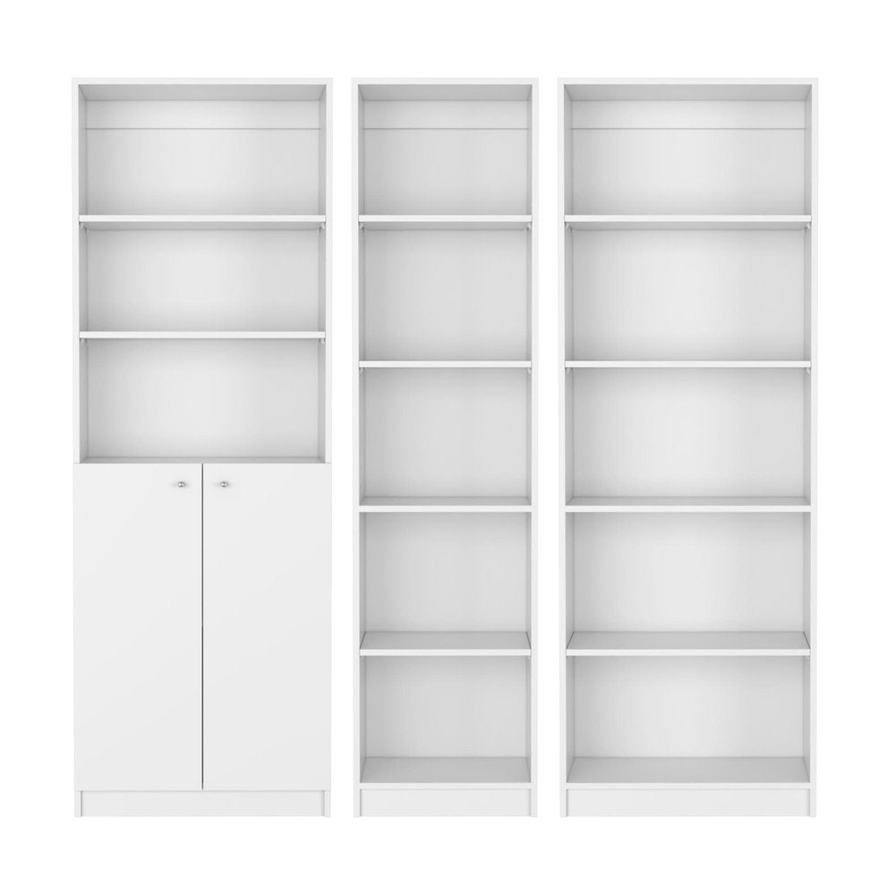 Set of Three White Wood Five Tier Modular Bookcase with Two Doors - SKU 546615