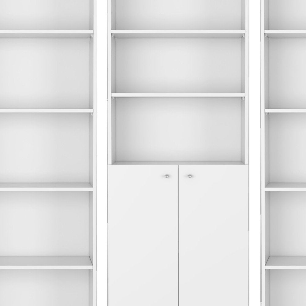 Set of Three White Wood Five Tier Modular Bookcase with Two Doors - SKU 546617
