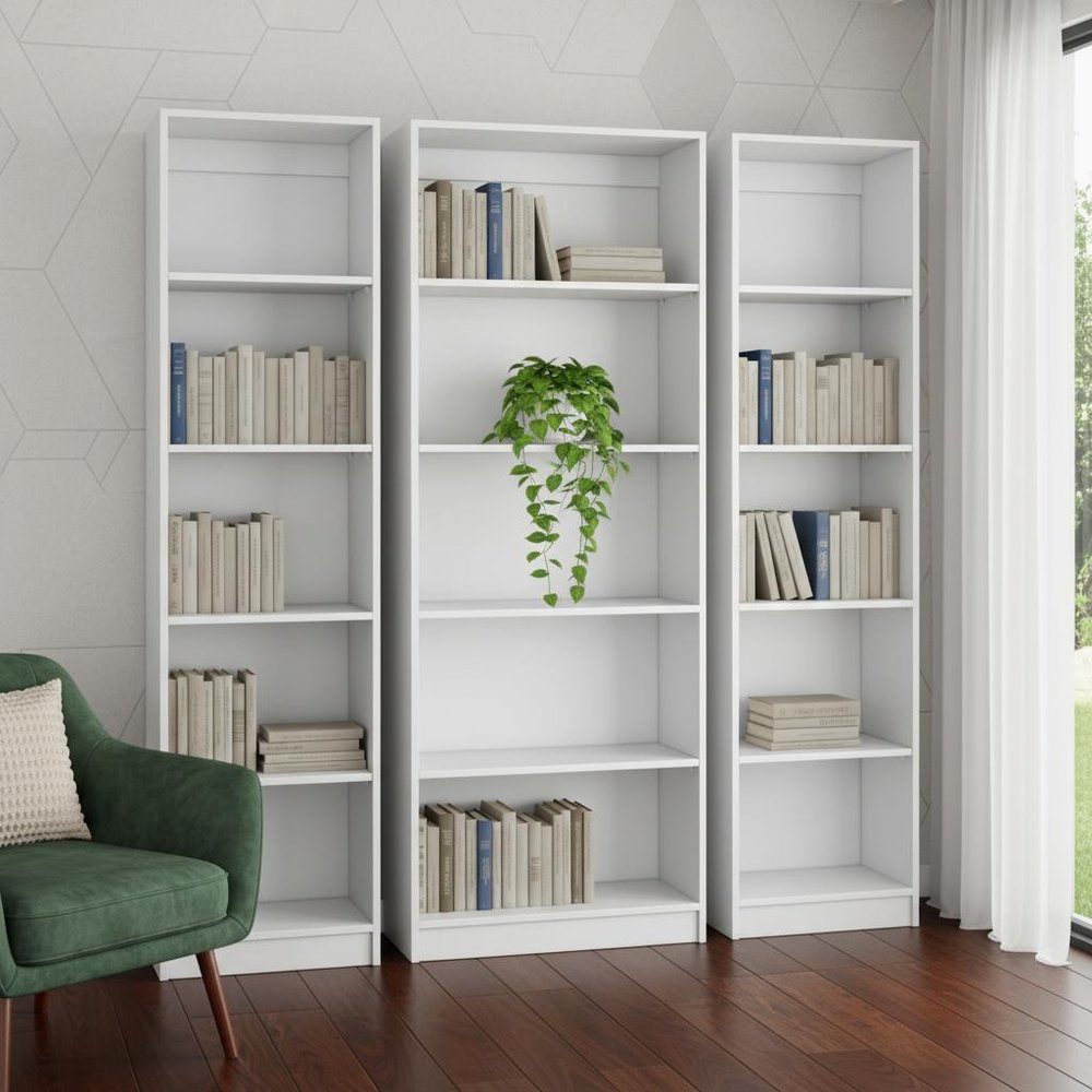 Set of Three White Wood Five Tier Modular Bookcase - SKU 546619