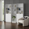 Set of Three White Wood Five Tier Modular Bookcase with Four Doors