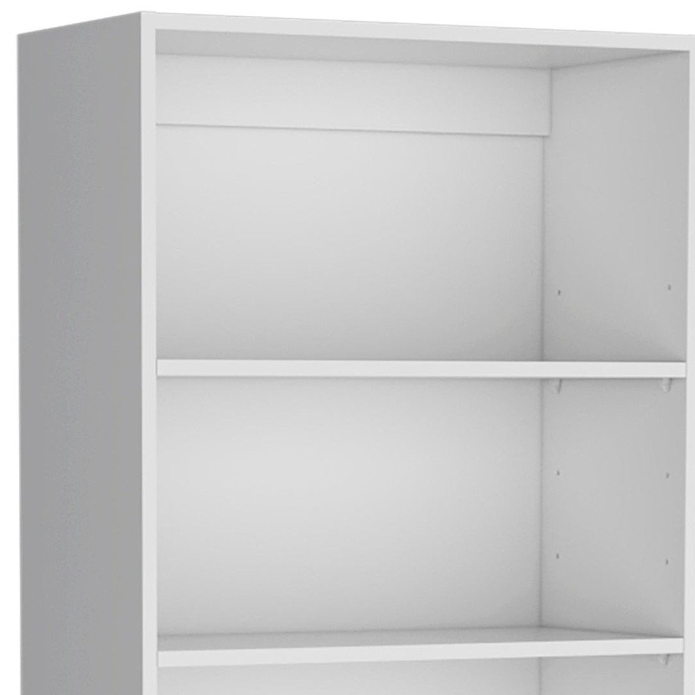 Set of Three White Wood Five Tier Modular Bookcase with Four Doors - 71.10" H x 17.72" W x 11.77" D