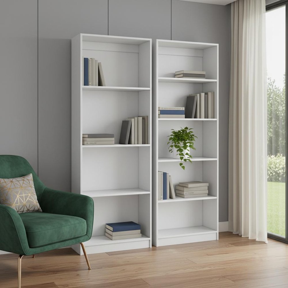 Set of Two White Wood Nine Tier Modular Bookcase - SKU 546622