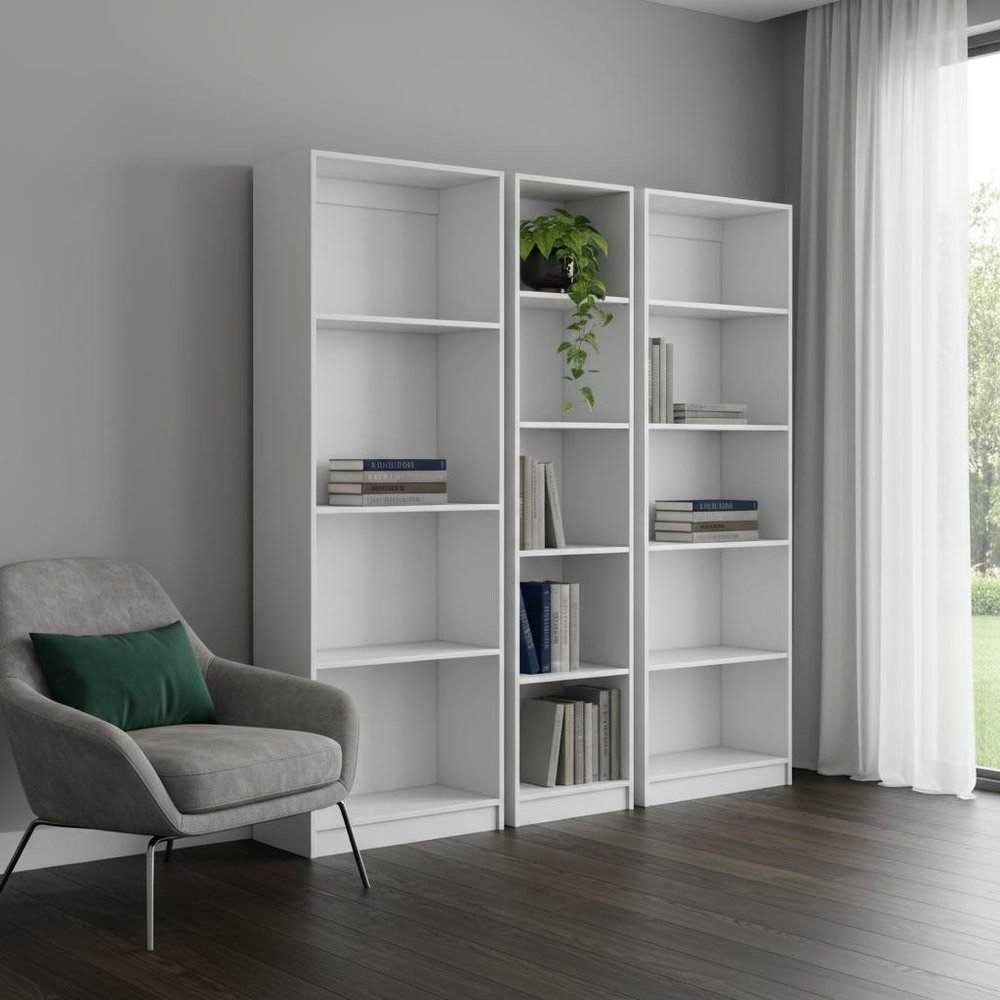 Set of Three White Wood Fourteen Tier Modular Bookcase - SKU 546625