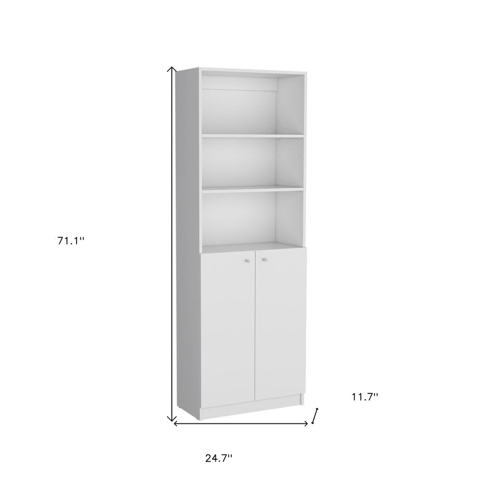 Set of Three White Wood Eleven Tier Modular Bookcase with Two Doors