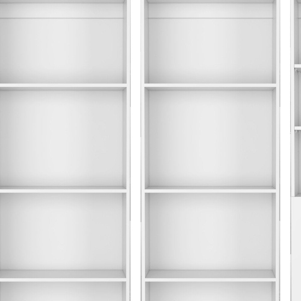 Set of Three White Wood Eleven Tier Modular Bookcase with Two Doors