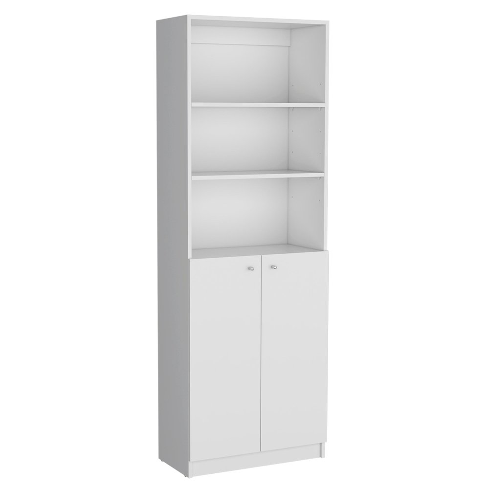 Set of Three White Wood Eleven Tier Modular Bookcase with Two Doors