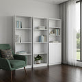 Set of Three White Wood Eleven Tier Modular Bookcase with Two Doors