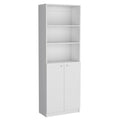 Set of Three White Wood Ten Tier Modular Bookcase with Four Doors on a white background