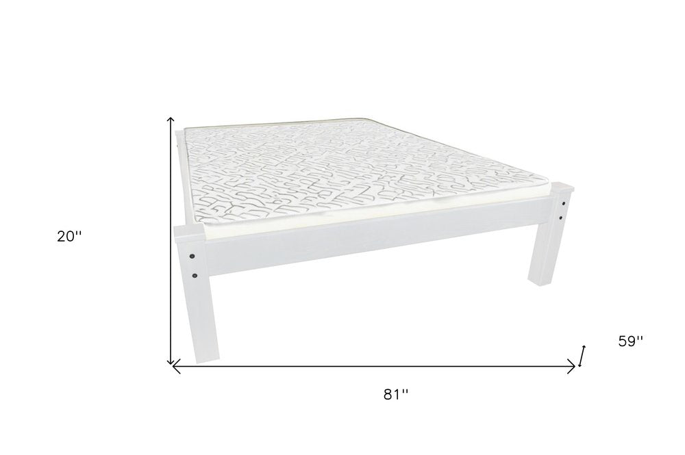 White Solid Wood Full Bed Frame on a white background