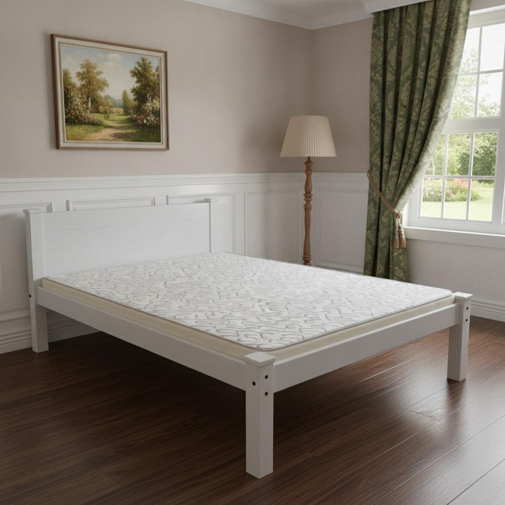 White Solid Wood Full Bed Frame in a home interior