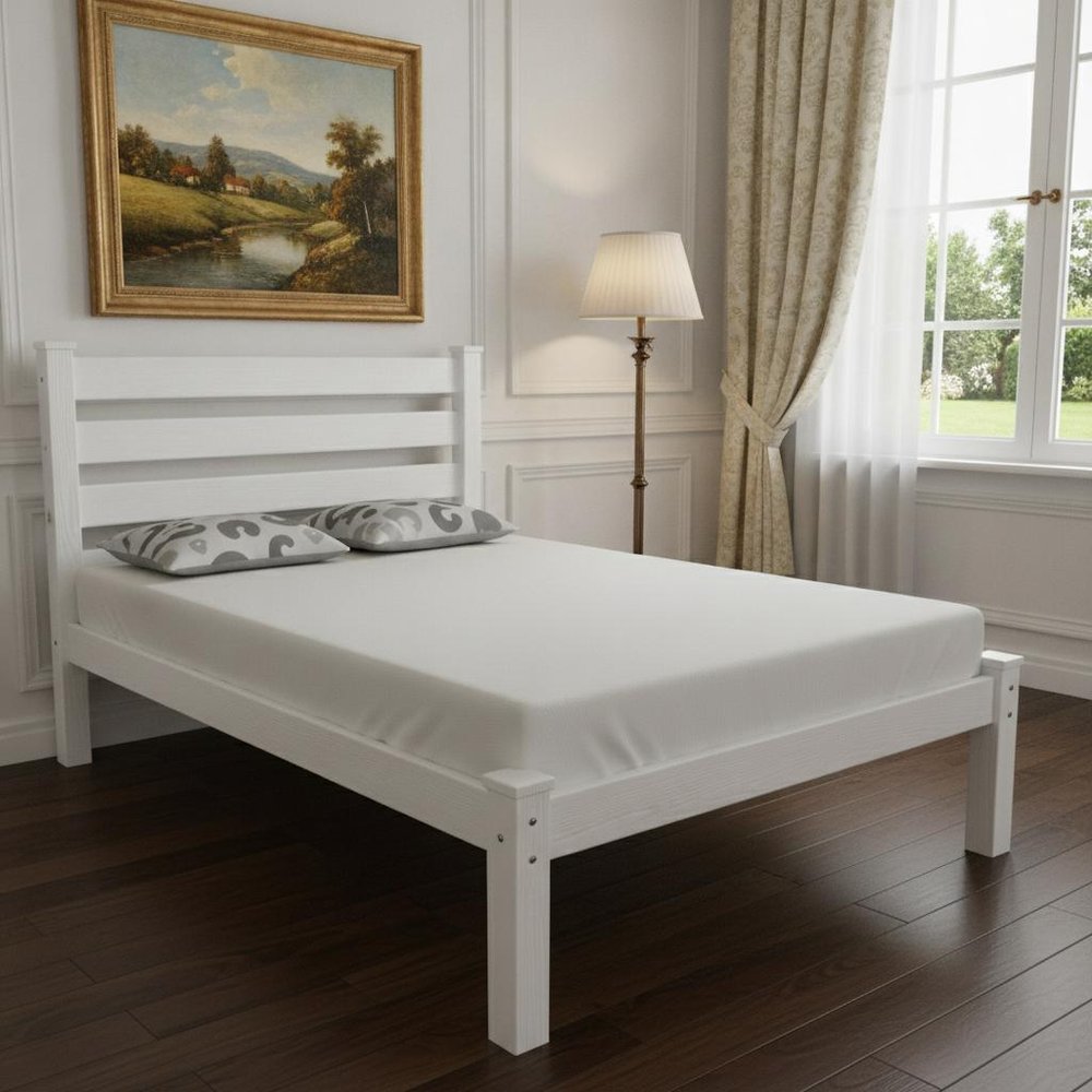 White Solid Wood Twin Bed Frame - SKU 546745 in a home interior