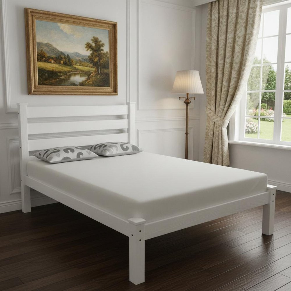 White Solid Wood Queen Bed Frame - SKU 546898 in a home interior
