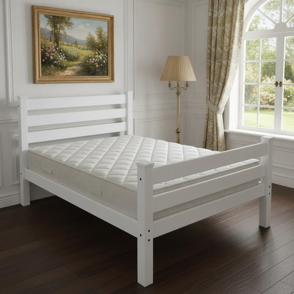White Solid Wood Twin Bed Frame - SKU 546946 in a home interior