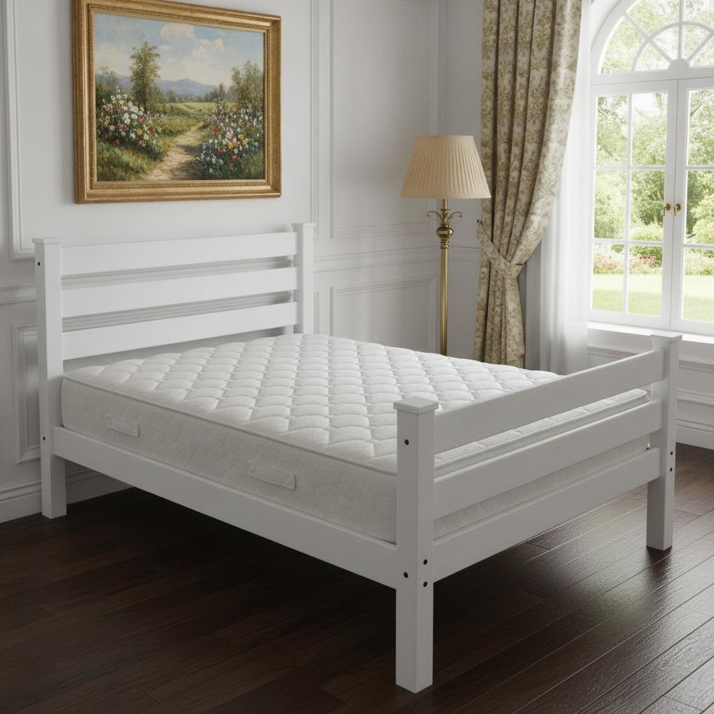 White Solid Wood Queen Bed Frame - SKU 548171 in a home interior