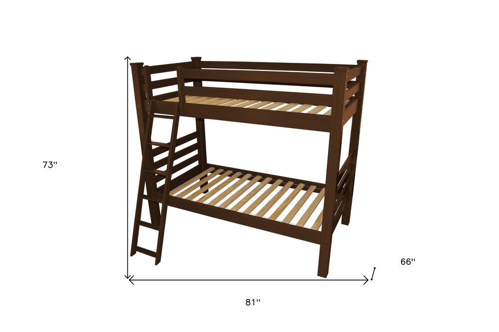Red Twin Over Twin Solid Wood Bunk Bed on a white background