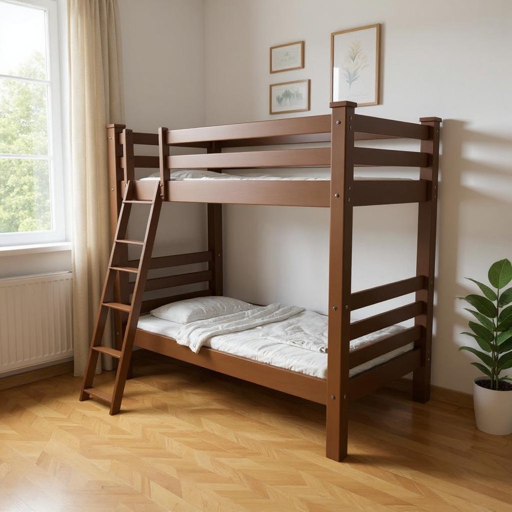 Red Twin Over Twin Solid Wood Bunk Bed in a home interior