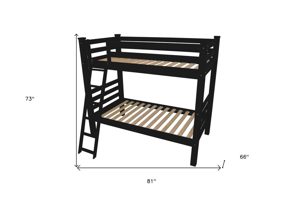 Black Twin Over Twin Solid Wood Bunk Bed on a white background