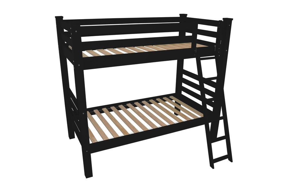 Black Twin Over Twin Solid Wood Bunk Bed on a white background