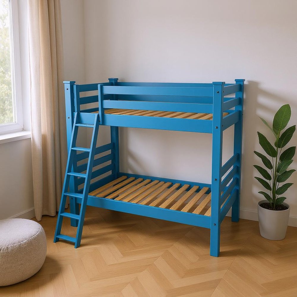 Blue Twin Solid Wood Bunk Bed