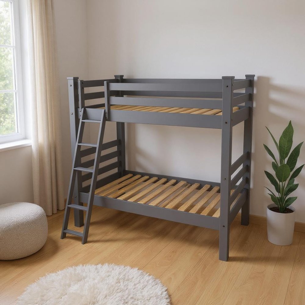 Gray Twin Solid Wood Bunk Bed