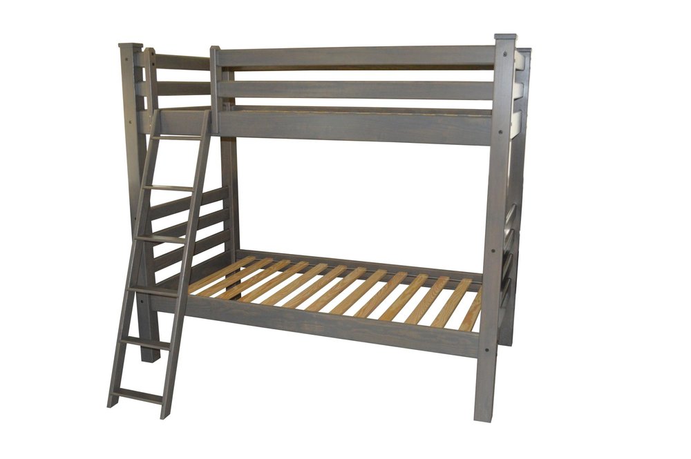 Gray Twin Over Twin Solid Wood Bunk Bed on a white background