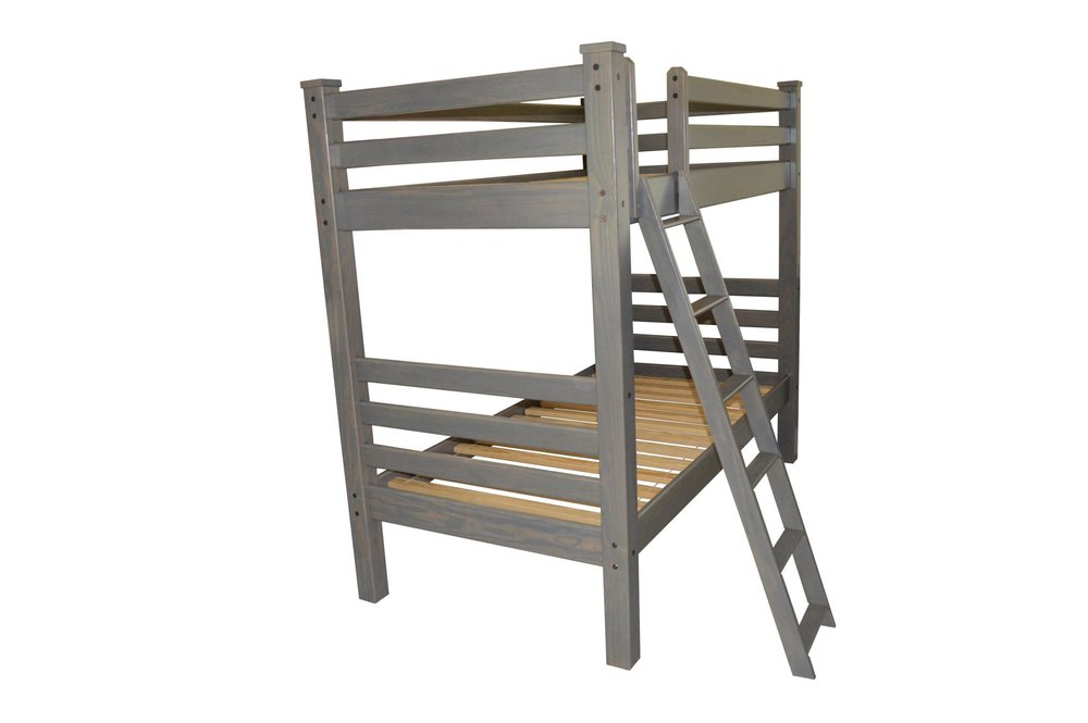 Gray Twin Over Twin Solid Wood Bunk Bed on a white background