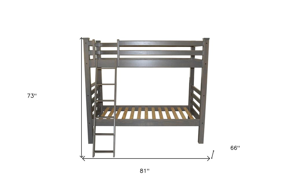 Gray Twin Over Twin Solid Wood Bunk Bed on a white background