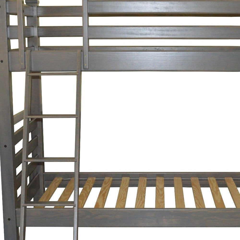 Gray Twin Over Twin Solid Wood Bunk Bed on a white background