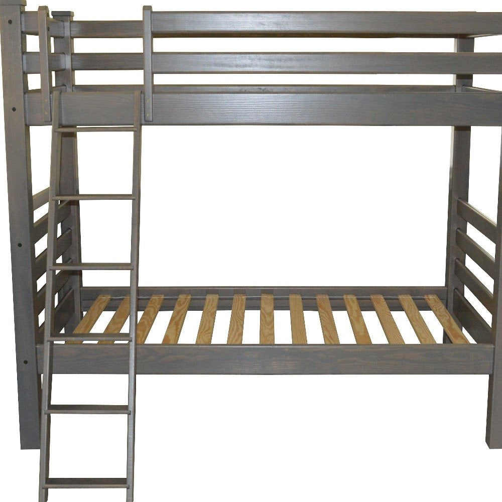 Gray Twin Over Twin Solid Wood Bunk Bed on a white background