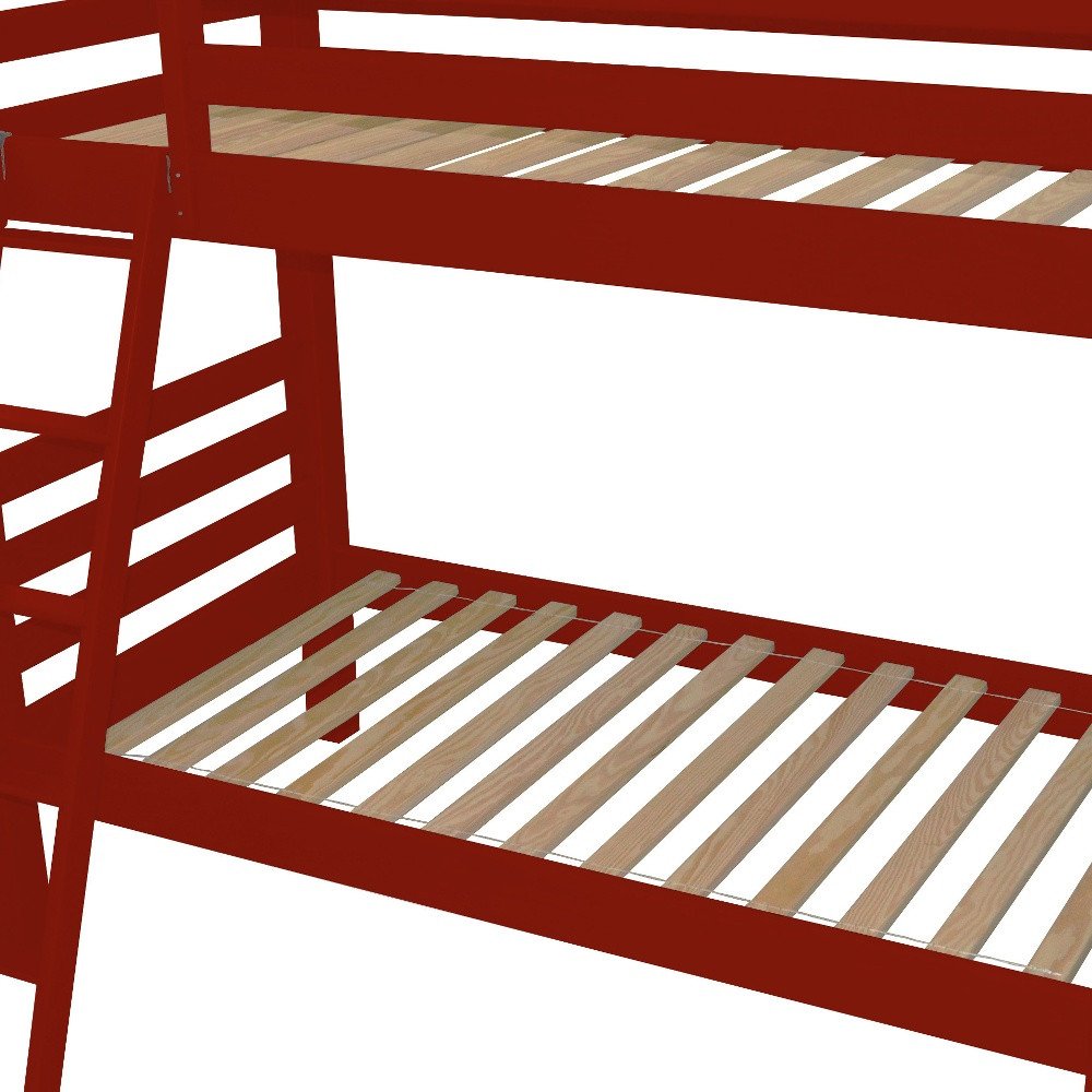 Red Twin Solid Wood Bunk Bed on a white background