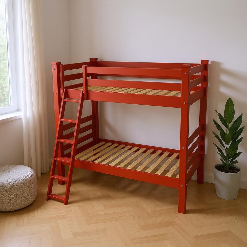 Red Twin Solid Wood Bunk Bed