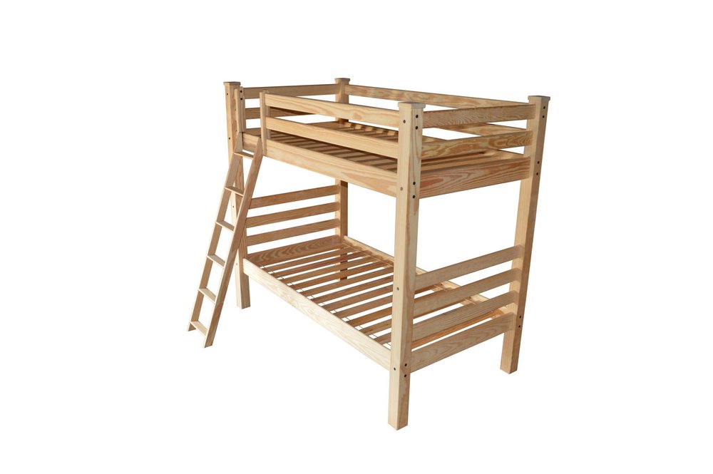 Natural Twin Over Twin Solid Wood Bunk Bed on a white background