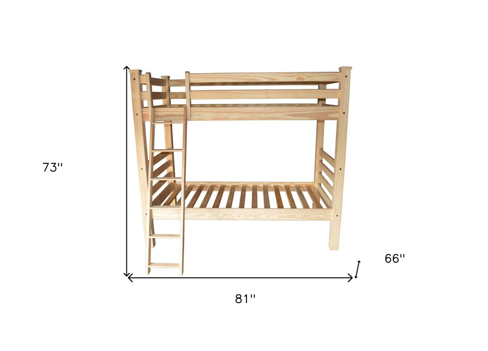 Natural Twin Over Twin Solid Wood Bunk Bed on a white background