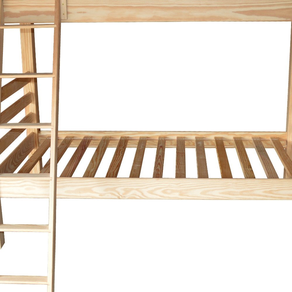 Natural Twin Over Twin Solid Wood Bunk Bed on a white background